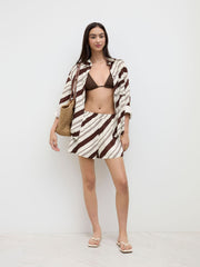 Linen-blend Stripe Oversized Long Sleeve Shirt