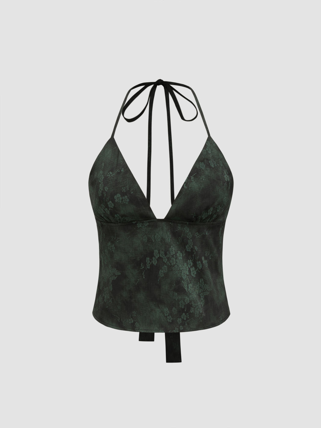 Satin V-neck Floral Knotted Backless Top