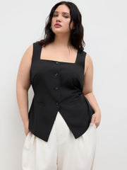 Square Neck Button Through Knotted Waistcoat Curve & Plus