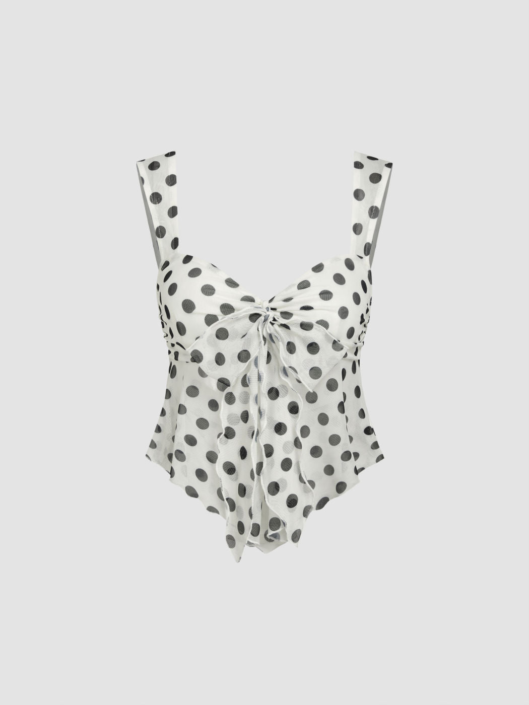 Mesh Sweetheart Polka Dot Bowknot Tank Top