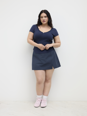 Cotton Mid Rise Split Mini Skirt Curve & Plus