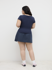 Cotton Mid Rise Split Mini Skirt Curve & Plus