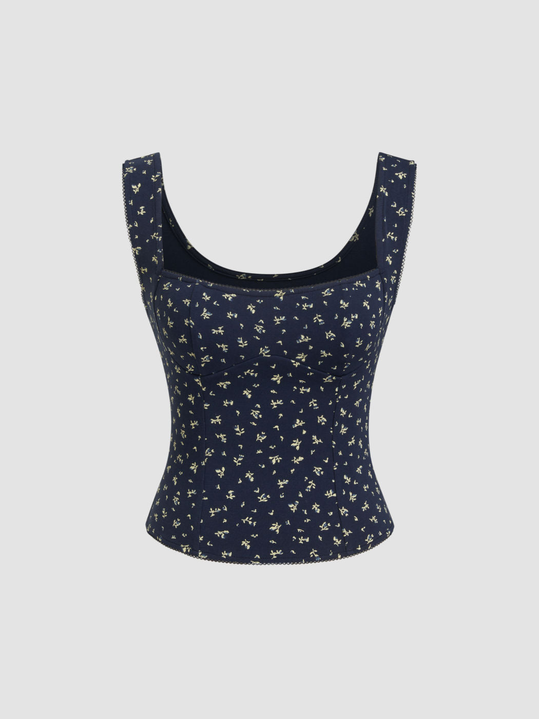 Cotton-blend Square Neck Floral Cut Out Tank Top