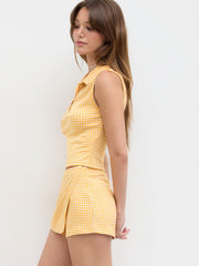 Peter Pan Collar Gingham Tank Top & Low Rise Legging Shorts Set