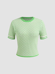 Knit Round Neckline Geometric Hollow Out Top