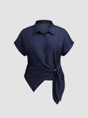 Polo Draped Roll-up Sleeve Shirt Curve & Plus