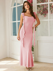 Mesh Ruffle Hem Maxi Dress