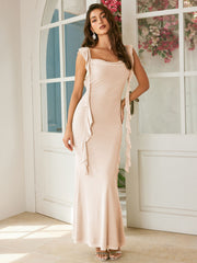 Mesh Ruffle Hem Maxi Dress