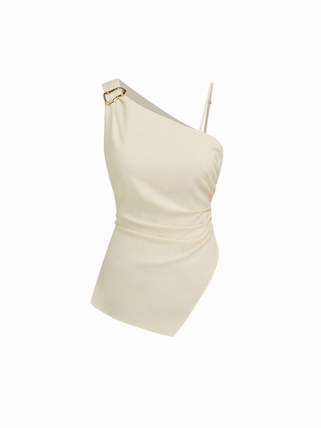 Cotton-blend Asymmetrical Metal Detail Ruched Top