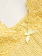 Chiffon V-neck Lace Pleated Bowknot Cami Top