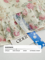 Chiffon Square Neck Floral Bowknot Puff Sleeve Mini Dress