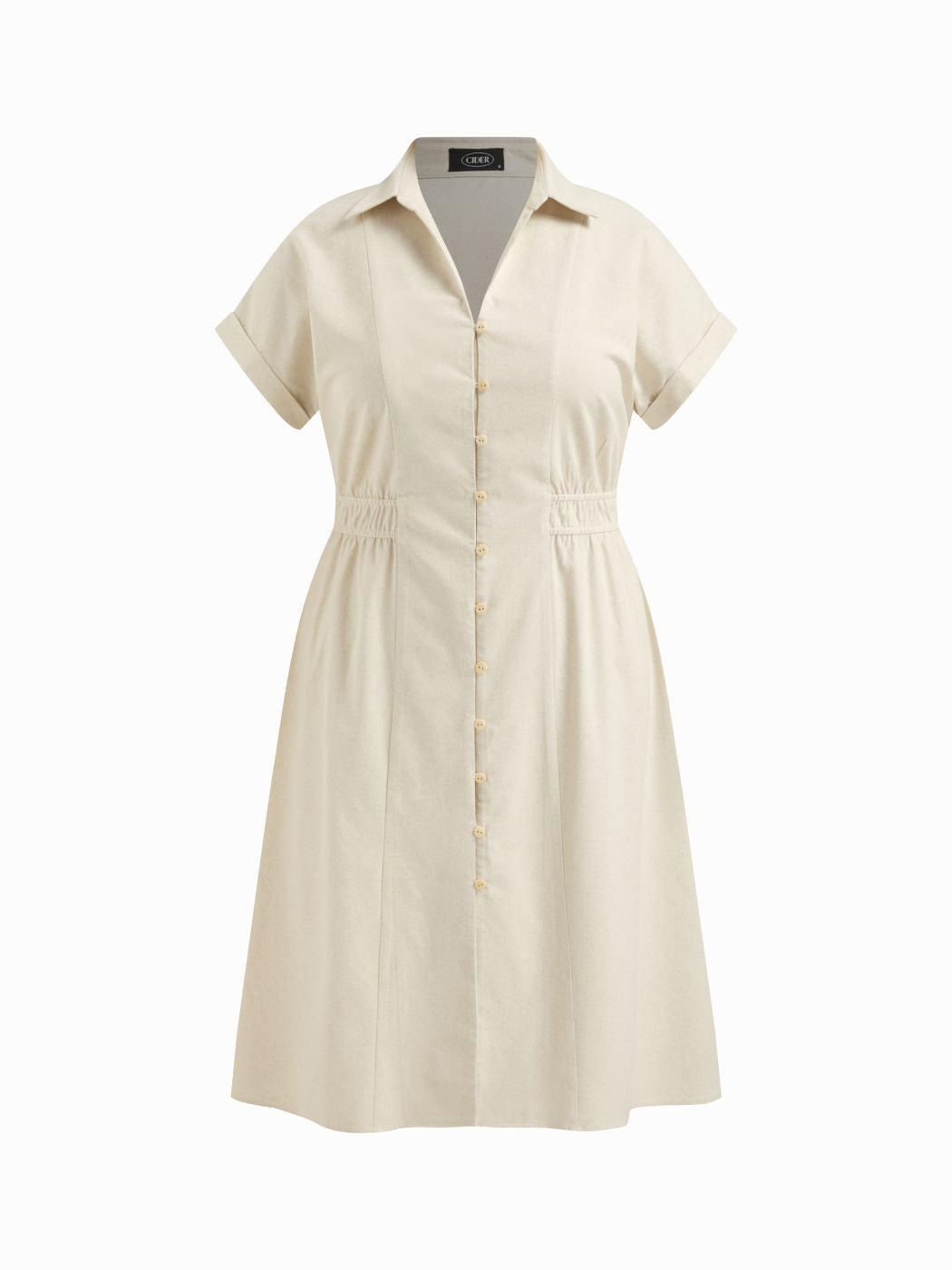 Linen-blend Polo Shirred Button Through Midi Shirt Dress Curve & Plus