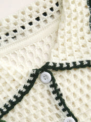 Knit Collar Floral Hollow Out See-through Oversized Cardigan