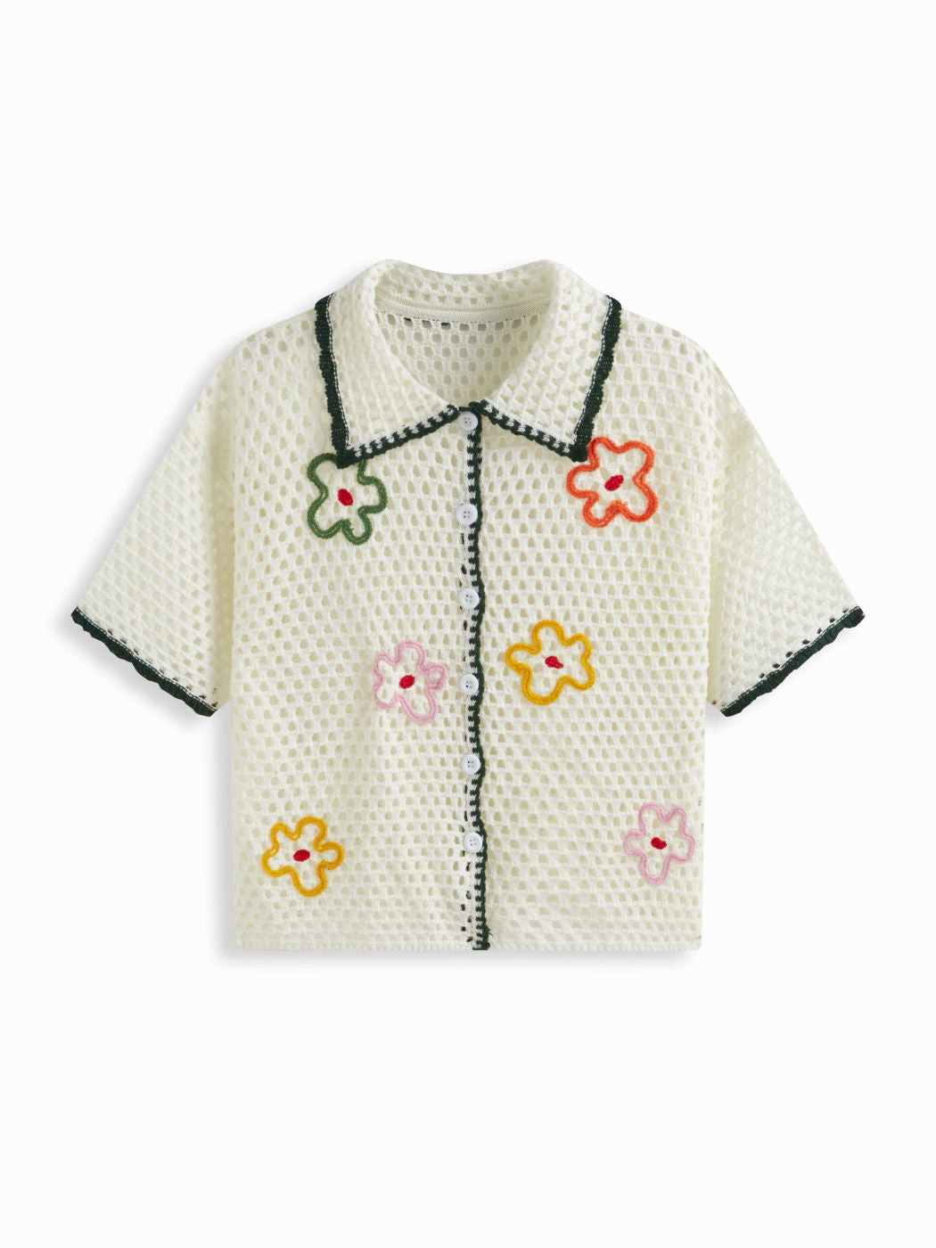 Knit Collar Floral Hollow Out See-through Oversized Cardigan