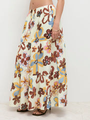 Mid Rise Floral Knotted Tiered Maxi Skirt