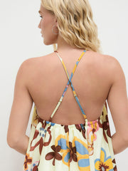 Halter Neckline Floral Criss Cross Oversized Mini Dress
