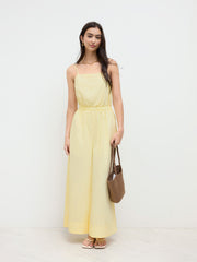 Cotton Square Neck Elastic Waist Cami Wide Leg Jumpsuit
