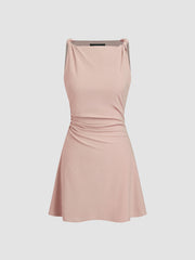 Boat Neck Twist Ruched Mini Dress