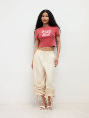 100% Cotton Mid Rise Drawstring Wide Leg Trousers