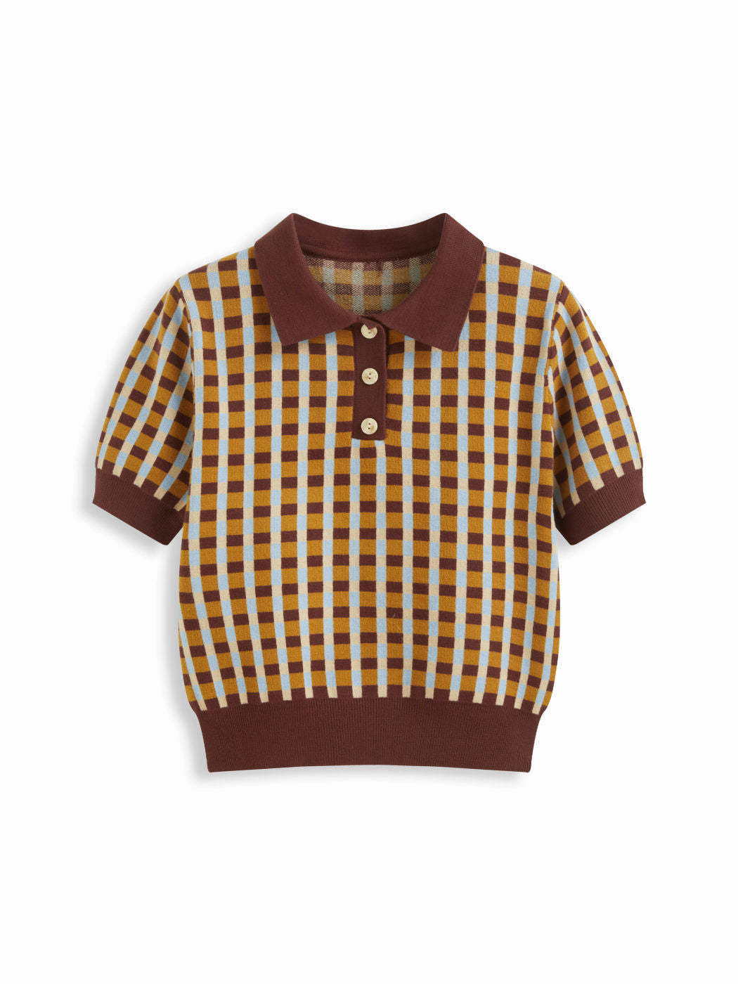 Knit Polo Check Short Sleeve Top
