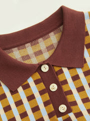 Knit Polo Check Short Sleeve Top