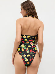 Shaping Halter Neckline Fruit Cut Out One Piece Swimsuit