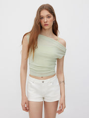 Asymmetrical Neck Ruched Top & Solid Cami Top