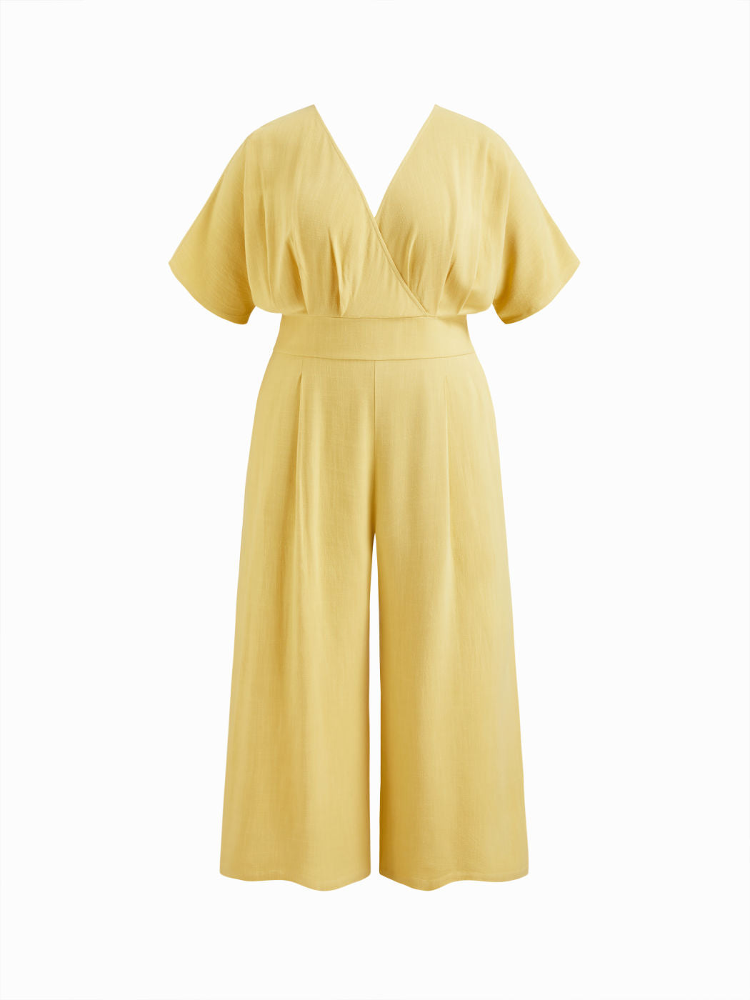Linen-blend V-neck Solid Corset Pocket Jumpsuit Curve & Plus
