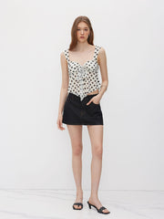 Mesh Sweetheart Polka Dot Bowknot Tank Top