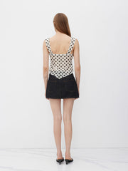 Mesh Sweetheart Polka Dot Bowknot Tank Top
