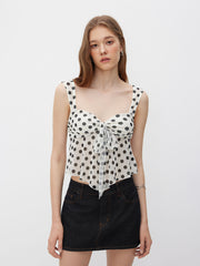 Mesh Sweetheart Polka Dot Bowknot Tank Top