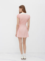Cotton Collar Gingham Ruffle Mini Dress