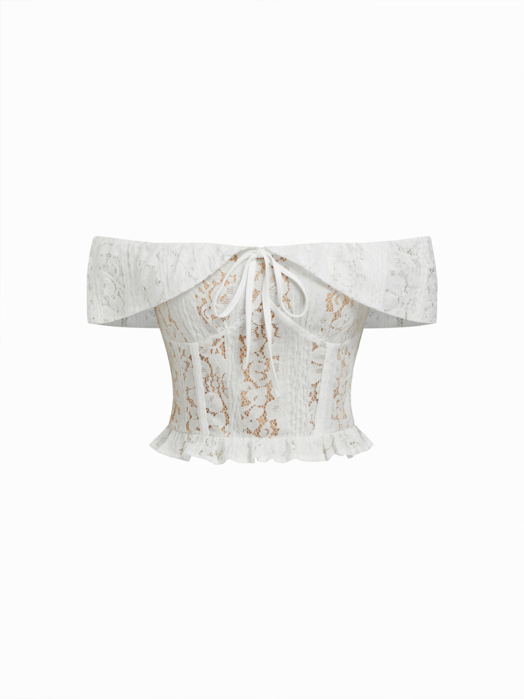 Lace Off-shoulder Knotted Crop Top