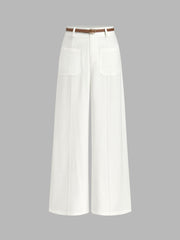Linen-blend Mid Rise Straight Leg Trousers With Belt