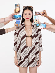 Linen-blend Stripe Oversized Long Sleeve Shirt