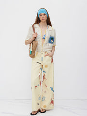 Cider Denim Low Rise Seafood Pattern Wide Leg Jens