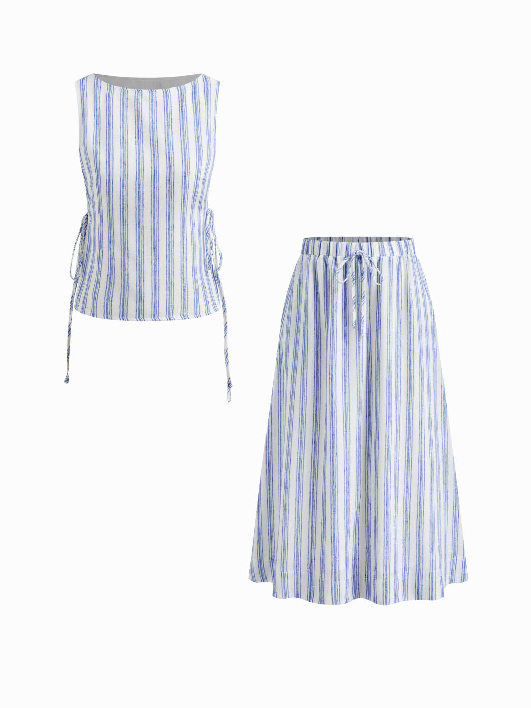 Boat Neck Stripe Tie Side Top & Mid Rise Drawstring Elastic Waist Maxi Skirt Set