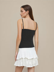 Cotton-blend Polka Dot Broderie Anglaise Trim Rose Cami Top