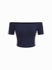 Cotton-blend Off-shoulder Lace Trim Crop Top