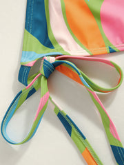 V-neck Abstract Tankini Tie Side Bikini Set Curve & Plus
