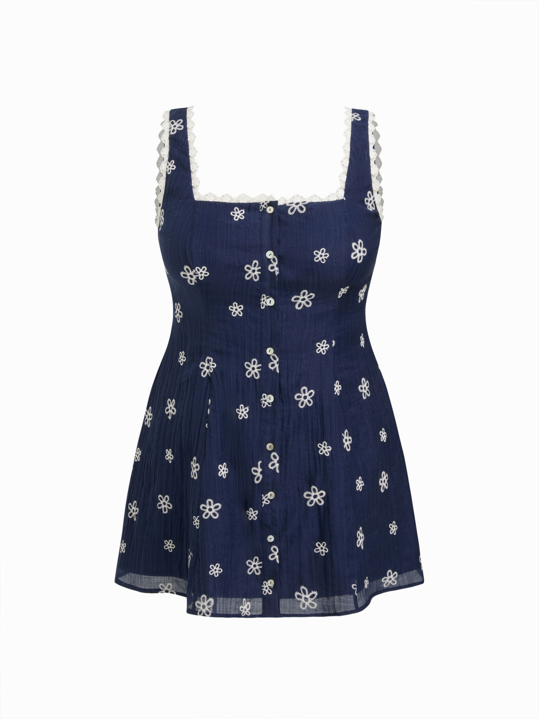 Square Neck Floral Lace Trim Mini Dress Curve & Plus