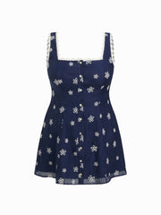 Square Neck Floral Lace Trim Mini Dress Curve & Plus