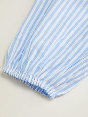 Cotton-blend Stripe Tie Front Bow Blouse