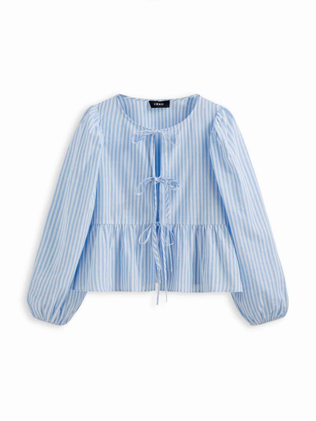 Cotton-blend Stripe Tie Front Bow Blouse