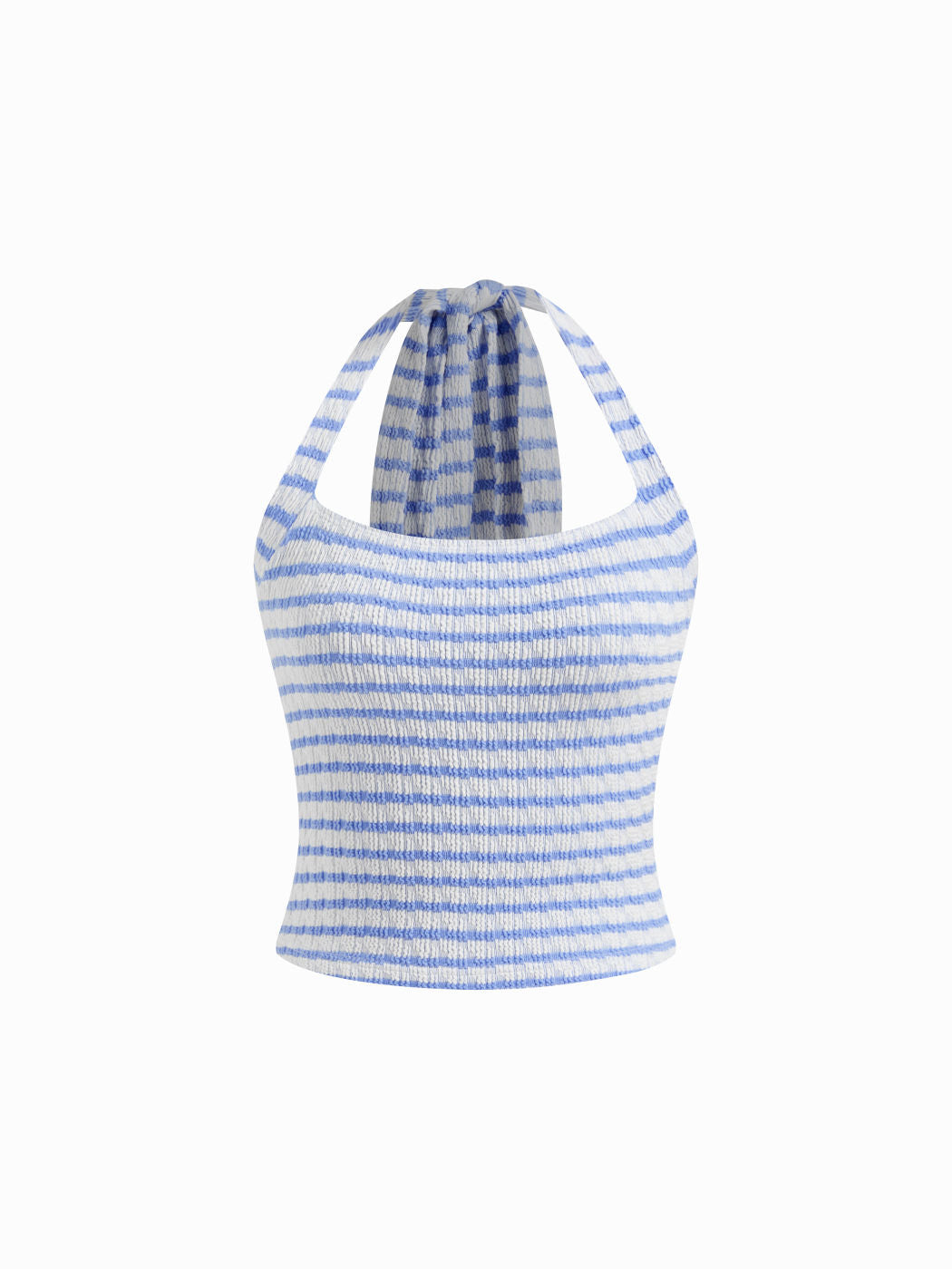 Cotton-blend Halter Neckline Stripe Texture Tank Top