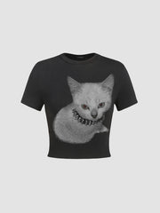 Round Neckline Cat Graphic Tee