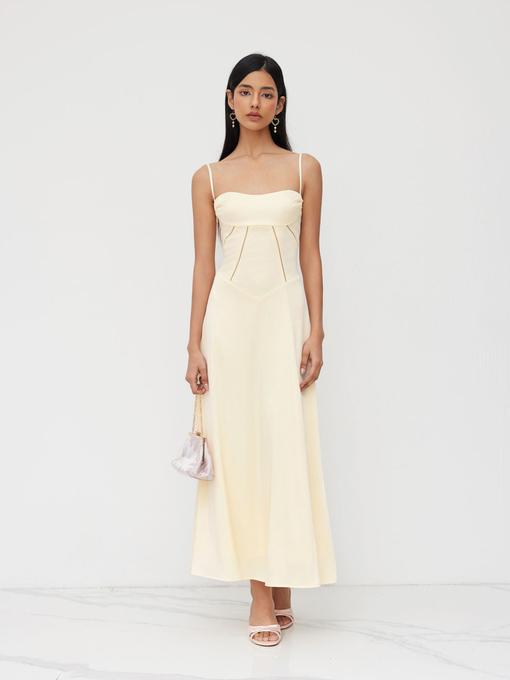 Satin Lace Up Tie Back Knotted Maxi Dress