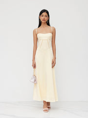 Satin Lace Up Tie Back Knotted Maxi Dress