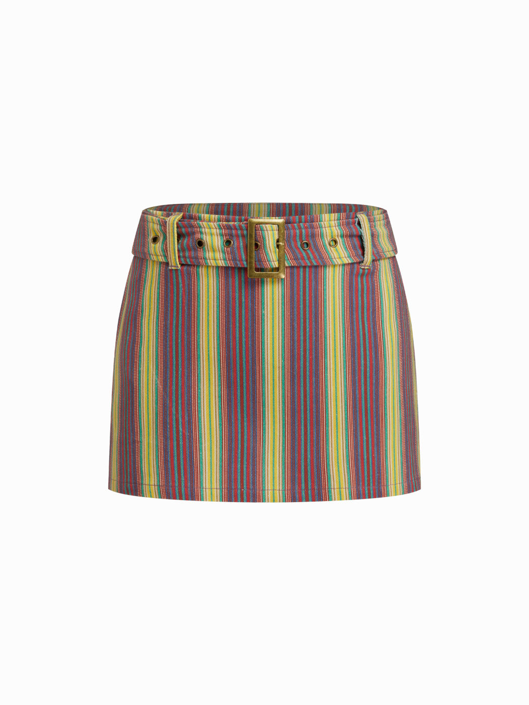 Cotton Low Rise Stripe Mini Skirt With Belt