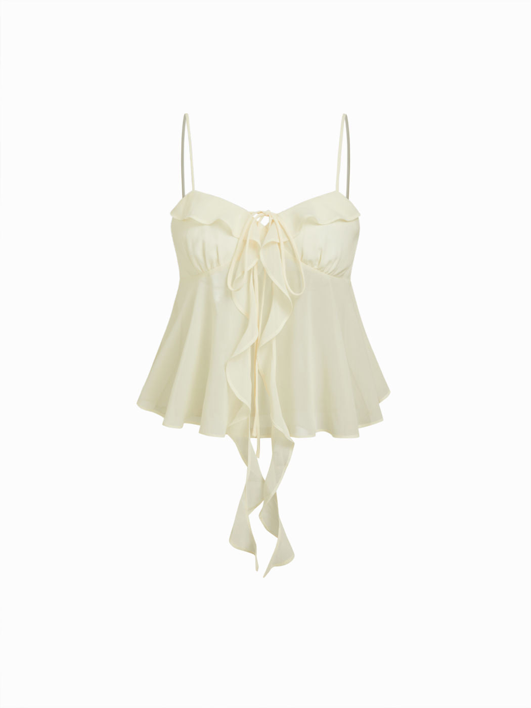 Satin Sweetheart Ruffle Hem Knotted Cami Top